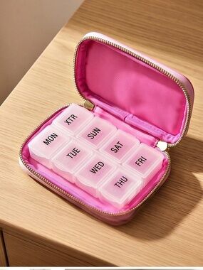 Pink Weekly Pill Organizer Travel Case